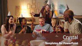  Presentation with intercultural - Cool new PPT layouts with cheerful-young-intercultural-friends-congratulating backdrop and a tawny brown colored foreground