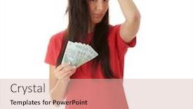  Presentation with cash - PPT layouts consisting of cheerful young lady holding cash polish zloty isolated on white background background and a lemonade colored foreground