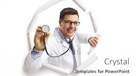  Presentation with cheerful - Slide set consisting of cheerful-young-male-doctor background and a white colored foreground