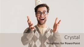  Presentation with geek - PPT layouts having cheerful-young-man-geek-celebrating background and a mint green colored foreground