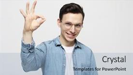  Presentation with life - Presentation featuring cheerful young man showing okay background and a light blue colored foreground