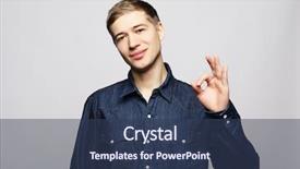  Presentation with young man on the phone - Slides having cheerful young man showing okay background and a ocean colored foreground