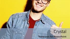  Presentation with cheerful - PPT layouts having cheerful young man showing okay background and a light blue colored foreground