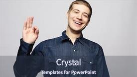  Presentation with life insurance concept leaflets - Slides having cheerful young man showing okay background and a tawny brown colored foreground