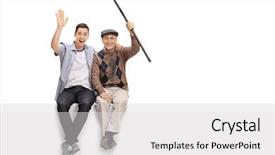  Presentation with old young - Theme having cheerful young man background and a white colored foreground