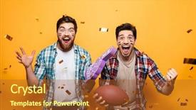  Presentation with cheerful - Colorful slide set enhanced with cheerful young men holding rugby backdrop and a red colored foreground