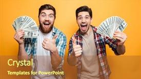  Presentation with two men climbing - Colorful PPT theme enhanced with cheerful young men showing money backdrop and a red colored foreground