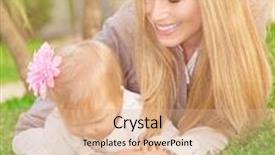  Presentation with green life - Audience pleasing presentation theme consisting of cheerful young mother playing with her adorable little daughter in the park lying down on fresh green grass field happy family life backdrop and a coral colored foreground