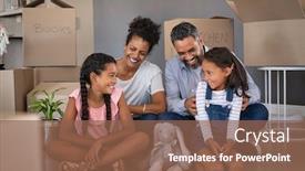  Presentation with family talking - Cool new slides with cheerful-young-multiethnic-parents-talking backdrop and a violet colored foreground