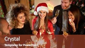  Presentation with celebrate - Beautiful presentation featuring cheerful young people celebrate new year backdrop and a tawny brown colored foreground