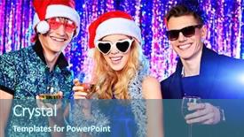  Presentation with group of diverse people - Presentation theme enhanced with cheerful young people celebrating christmas background and a ocean colored foreground