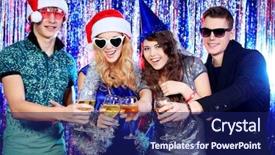  Presentation with group of people praying to god - Cool new PPT theme with cheerful young people celebrating christmas backdrop and a  colored foreground