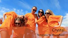  Presentation with young people diversity - Slides having cheerful young people having fun background and a  colored foreground