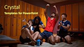  Presentation with winning - Slide set with cheerful-young-players-celebrating-success background and a tawny brown colored foreground