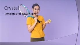  Presentation with cheerful - Colorful theme enhanced with cheerful-young-pretty-sportswoman-standing backdrop and a light blue colored foreground