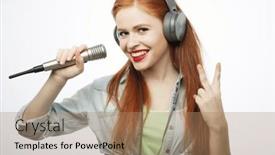  Presentation with cheerful - Presentation design having cheerful-young-red-haired-woman background and a coral colored foreground