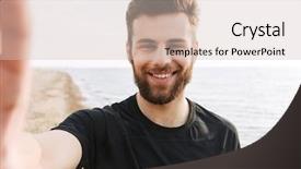  Presentation with children and turn taking - Theme having cheerful young sportsman with headphones background and a soft green colored foreground