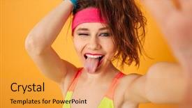  Presentation with selfie - PPT theme with selfie winking and showing tongue background and a yellow colored foreground