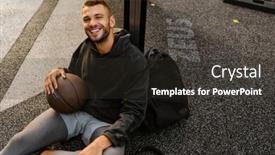  Presentation with ball sports - PPT theme featuring cheerful-young-white-sportsman-holding background and a dark gray colored foreground