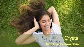  Presentation with low angle view of hockey - Audience pleasing presentation design consisting of cheerful young woman enjoying music backdrop and a tawny brown colored foreground