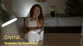  Presentation with popcorn movie - Slides having cheerful-young-woman-enjoys and a tawny brown colored foreground