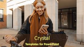  Presentation with wireless - PPT layouts featuring cheerful-young-woman-in-casual background and a tawny brown colored foreground