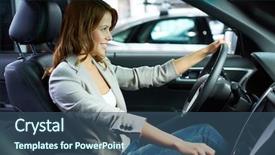  Presentation with learning to drive - Colorful presentation design enhanced with cheerful young woman learning backdrop and a ocean colored foreground