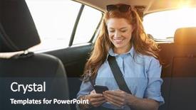  Presentation with girl reading - Beautiful PPT theme featuring cheerful young woman reading messages backdrop and a ocean colored foreground