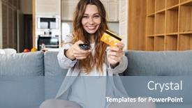  Presentation with golden woman - Presentation theme enhanced with cheerful-young-woman-relaxing background and a seafoam green colored foreground