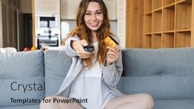  Presentation with golden woman - Amazing presentation having cheerful-young-woman-relaxing backdrop and a light blue colored foreground