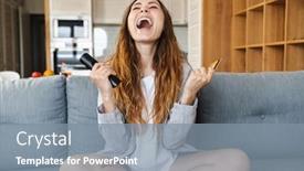  Presentation with golden woman - Presentation theme consisting of cheerful-young-woman-relaxing background and a gray colored foreground