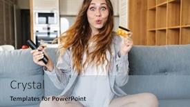  Presentation with golden woman - Presentation with cheerful-young-woman-relaxing background and a light blue colored foreground