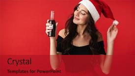  Presentation with soft drink bottle - Slides enhanced with cheerful young woman wearing christmas background and a crimson colored foreground