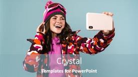  Presentation with snowboard - Colorful PPT theme enhanced with cheerful-young-woman-wearing-snowboard backdrop and a light blue colored foreground