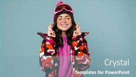  Presentation with snowboard - PPT layouts featuring cheerful-young-woman-wearing-snowboard background and a seafoam green colored foreground