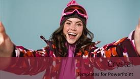  Presentation with snowboard - Colorful PPT layouts enhanced with cheerful-young-woman-wearing-snowboard backdrop and a tawny brown colored foreground