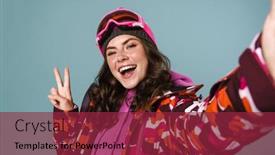  Presentation with snowboard - Slides having cheerful-young-woman-wearing-snowboard background and a violet colored foreground