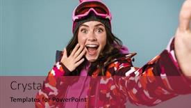  Presentation with snowboard - Audience pleasing theme consisting of cheerful-young-woman-wearing-snowboard backdrop and a red colored foreground