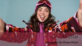  Presentation with snowboard - PPT layouts featuring cheerful-young-woman-wearing-snowboard background and a tawny brown colored foreground