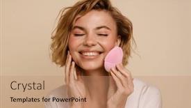  Presentation with hair brush - Theme consisting of cheerful-young-woman-with-blonde background and a coral colored foreground