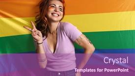  Presentation with rainbow flag - PPT layouts consisting of cheerful-young-woman-with-makeup background and a coral colored foreground