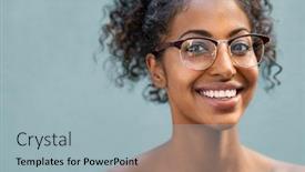  Presentation with black girl - Slide set featuring cheerful-young-woman-with-wearing background and a light blue colored foreground