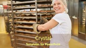  Presentation with apprentice - PPT theme with cheerful-young-woman background and a tawny brown colored foreground