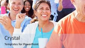  Presentation with employee performance review appraisal - Slide set consisting of cheering at outdoor concert performance background and a  colored foreground