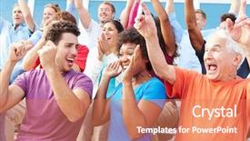  Presentation with operations trucking performance title - PPT theme enhanced with cheering at outdoor concert performance background and a coral colored foreground