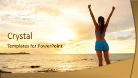  Presentation with sunset beach - PPT theme enhanced with cheering at sunset beach success background and a cream colored foreground