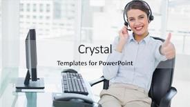  Presentation with classy - Slide deck featuring cheering classy classy brown haired operator raising her thumb in bright office background and a sky blue colored foreground