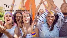  Presentation with music festival classic film - Beautiful presentation featuring cheering crowd concert - excited music fans up backdrop and a coral colored foreground