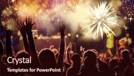  Presentation with fireworks on chinese new year - PPT theme consisting of cheering crowd watching fireworks - new background and a wine colored foreground
