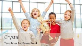  Presentation with team kids - Presentation design featuring cheering-kids-as-a-student background and a lemonade colored foreground